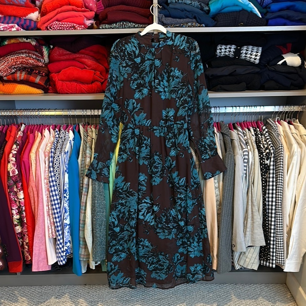 Who What Where brown and teal floral print long sleeve maxi dress size XS